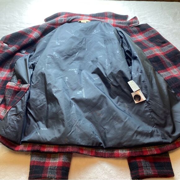 Woolrich Plaid Pea Coat Red Black Gray Size Small - Picture 6 of 13